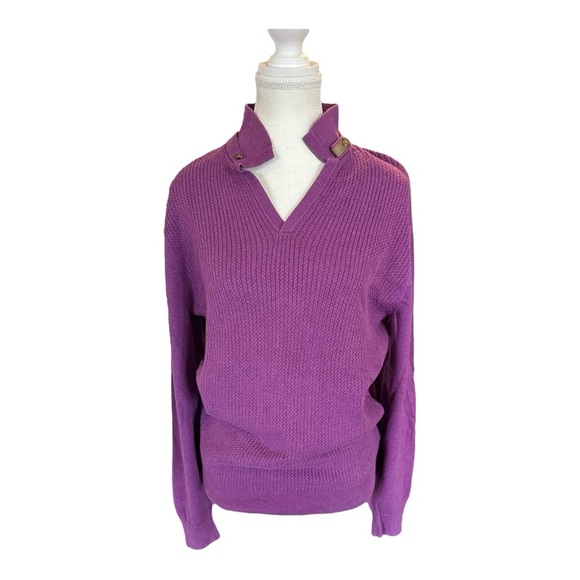 Massimo Dutti Purple Cable Knit Sweater M Silk Blend V-Neck Jumper - Picture 4 of 8